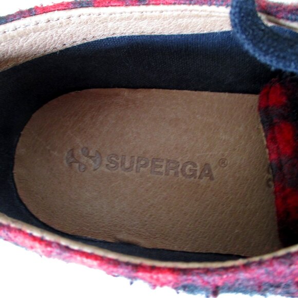 Superga Womens Red & Black Textile Plaid Fashion Sneaker - Size 7.5M or 38 EUR - Picture 7 of 9